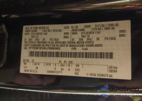 2020 Ford F-150 Xlt из США, поврежденный, VIN 1FTEW1E59LFB06902